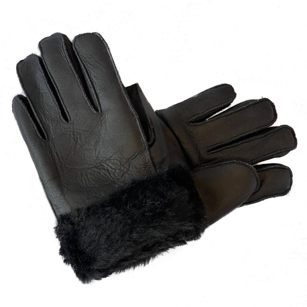 Black Unisex Premium Shearling Sheepskin Leather Gloves
